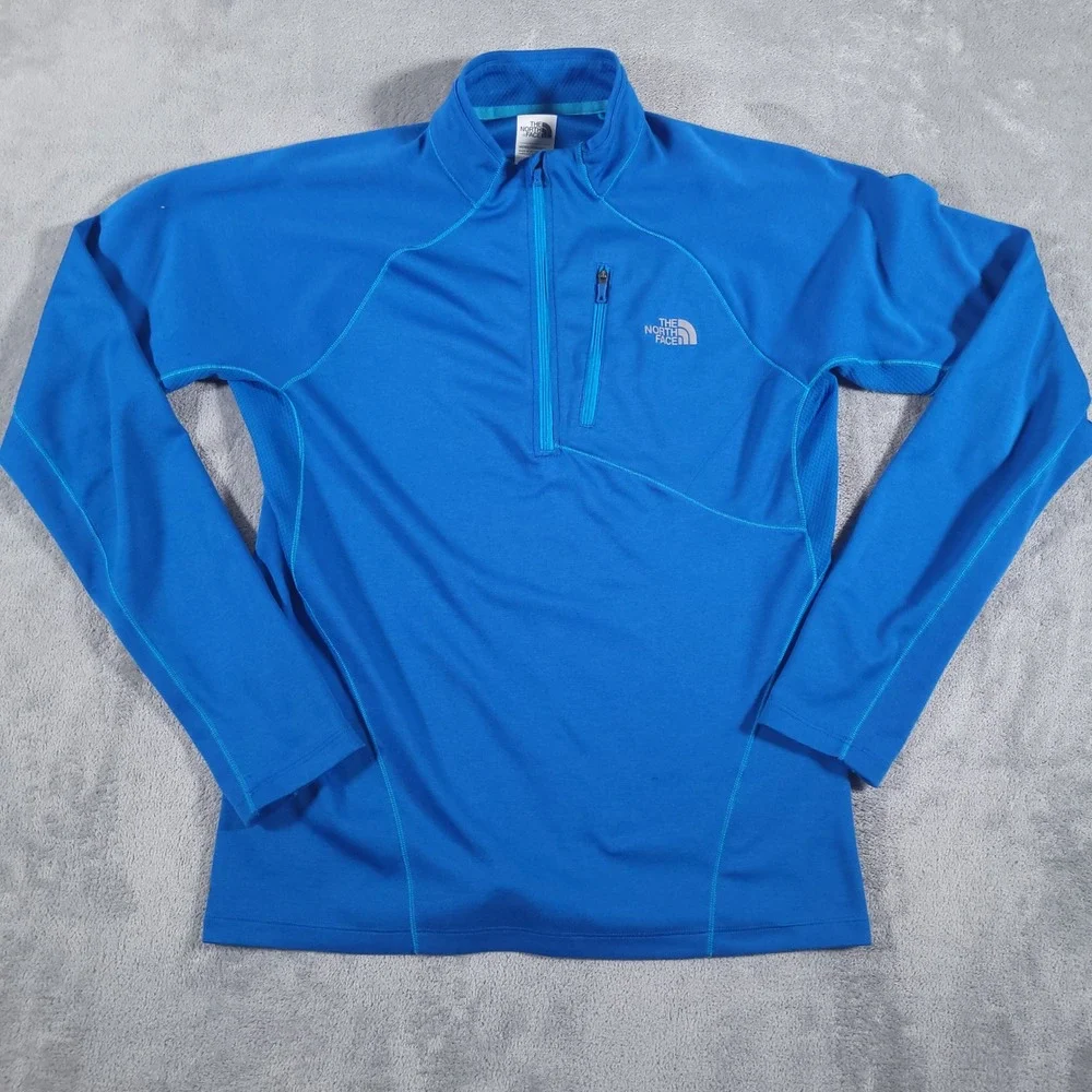 The‎ North Face Shirt Mens M Blue 1/4 Zip FlashDry Long Sleeve Thumbhole Hiking